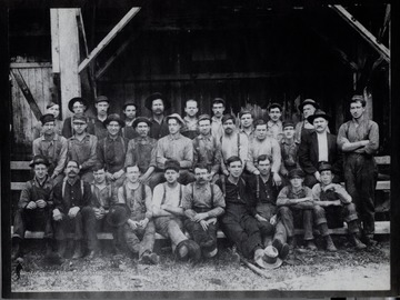 O. M. Wilson, 6th from left in front row, with mustache; Marty P. Helmick 2nd from left, front row; Harman Kelly 1st on left, last row.  Identified by Lewis Kelly; O. Homer Floyd Fansler, Hendricks, W.V.