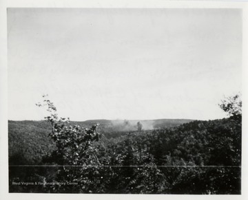 From Western Maryland R.R. at Spruce, W.Va. on Big Cut side of loop at Spruce.  Western Maryland Railway wires across bottom of photo.  