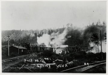 Pulp Mill in Spruce W.Va.  Train tracks visible.