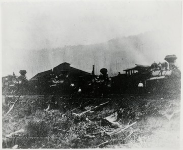 Four Shay train engines at the Spruce Shop.