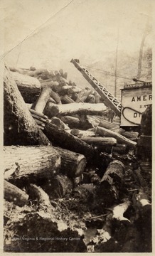 Loader lifting up a log out of a log dump.