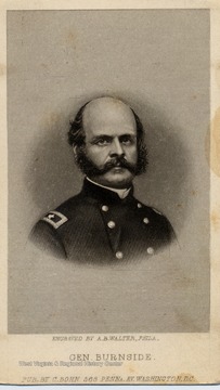 Engraving of General Ambrose Everett Burnside by A.B. Walter, Philadelphia.  Published by C. Bohn, 505 Penn. Ave., Washington D.C. 