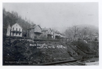 Main Street of Horton, W.Va. Train tracks visible in foreground.