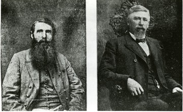 Portrait of Cap. John Hanson McNeill, Left, organizer and first commander of the McNeill Rangers. Right, Portrait of Cap. Jesse C. McNeill, second captain who named Cumberland and kidnapped Gen. S. Crook and Kelley. See West Virginia Collection Pamphlet 6610 and Boyd Stutler's 'WV in the Civil War.'