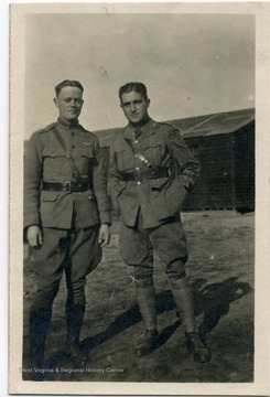 Portrait of Jarvis Offutt and Lt. Louis Bennett.  At left is Jarvis Jenness Offutt of the U.S. Air Sevice, who was temporarily attached to Number 56 Aero Squadron of the R.A.F. He was killed in an accident in France, August 13, 1918.  He was from Nebraska and a classmate of Bennett at Yale.