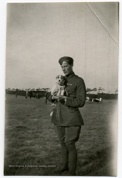 See Mary Hays letter to Louis Bennett, 16 August 1918, Bennett Collection, Box 2 Folder 3.  Sopwith 'Dolphin' aircraft of No. 90 Squadron in the background.