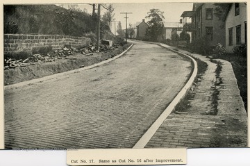 Picture of Cut No. 17 which was the same as Cut. No. 16 after improvement. From the Report of the W. Va. State Board of Agriculture for the Quarter Ending Sept. 30, 1908.  See photograph number 001699 for view of road before improvement.