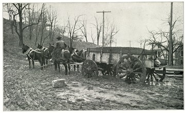 Cut No. 6. A bad road in Monongalia County, West Virginia prior to organization of Good Roads Movement. Courtesy of Director Jas H. Stewart.