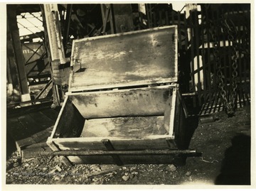 Picture of a mine Rescue Box tilted up with the lid open to see inside. Picture taken at Thomas, W. Va. 