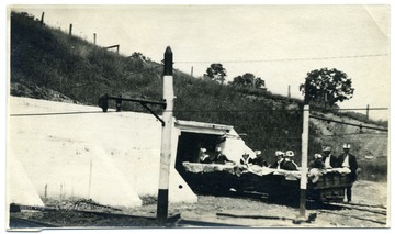 Tour group entering the mine shaft of the Hutchinson Family Mine near Fairmont, W. Va. 