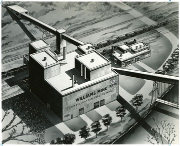 Drawing of Consolidation Coal Co.'s Williams Mine in W. Va. Photo copy print done by George E. Koehler, Inc., 612 Wood Street. Neg. No. 23459. GR. 1-5742.