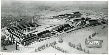 Drawing of an aerial View of the Auburn, New York, Works International Harvester Company.