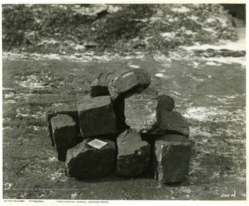 Lumps of coal in +10'' Blocks showing the trademark on one lump.