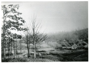 View of Coke ovens and buildings surrounding them at the Collinsville Mine, Glen Jean.