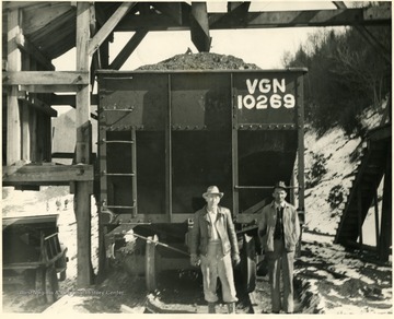 Coal Hopper with Mine Officials, Riffe Branch, Summers County, W. Va. This was the first car of coal loaded at the branch, reported shipped on February 1st, 1946. 