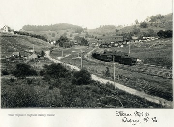 Coal cars line up in the yard at mine 32.