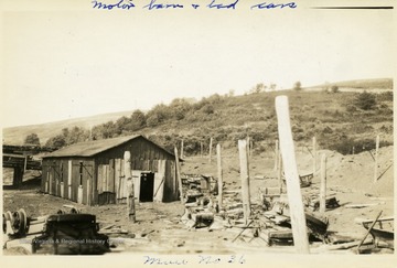 Motor barn with broken mine cars outside at Mine No. 36, Thomas, W. Va.