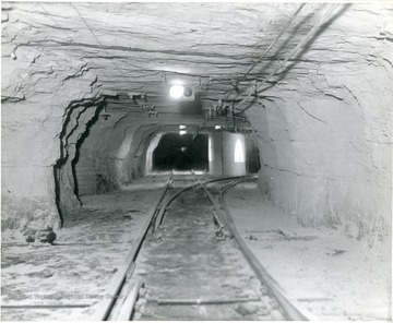 Coal car tracks inside of the mine.