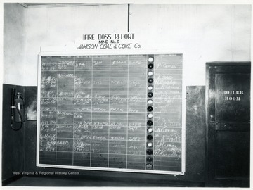 Fire boss board at Jamison Mine No. 9.