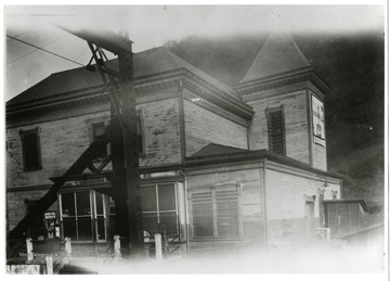 Exterior view of building that also houses the Post Office.