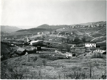 Scenic view of buildings and houses at Mine No. 32, Fairmont, W. Va. 'Credit must be given. Not to be reproduced without written liscense from William Vandivert.'