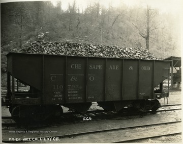 Chesapeake and Ohio railroad car filled with egg coal.