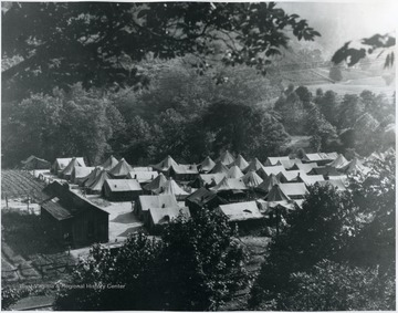 Looking down at a tent colony.