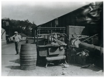 Miners eviction at Osage or Pursglove, Monongalia  County, W. Va. Miners things are just sitting in a pile in the road.  Mountaineer Mining Mission later became  Presbyterian Neighborhood Service (PNS0 'For information on the Mountaineer Mining Mission See A&amp;M 2491 (SC).'