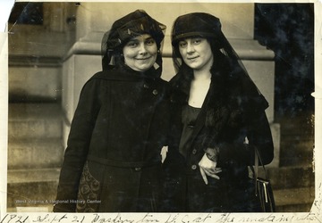 Mrs. Sid Hatfield and Mrs. Ed Chambers (left to right) outside U.S. Senate.  'Copyright by Harris and Ewing.  The above copyright line must be printed underneath each reproduction of this photograph as required by law.  Photo for your use only.'