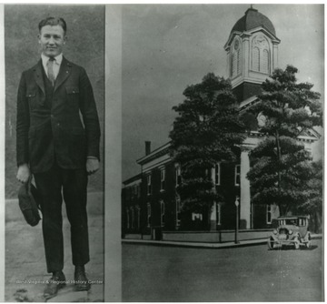 'Bill Blizzard, left, and the Charles Town Courthouse, right, where old John Brown and 'General' Bill Blizzard were tried for treason.'