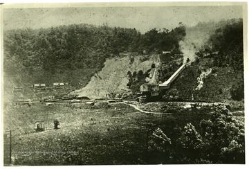 Headhouse and conveyor on hillside burning after an attack on Cliftonville.  'Picture used on pg. 195 of [Lee's] book.'