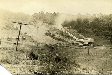 'View of Saledka Mine of Cliftonville Monday 10:30 am, 5 hours after battle. X shows where Sheriff Duval was located.  The encline [sic] was dynamited by guards after the battle to save entire structure from flames.'