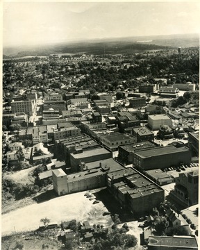 Aerial view of a portion of Beckley, Smokeless Coal Capital courtesy Harry E. Anderson; 'Copyrighted 1955, All Rights Reserved by Harlow Warren, 320 North Kanawha St., Beckley, W. Va.'