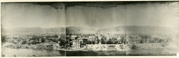 The Kanawha River is in the foreground and the capitol in seen center, back ground.