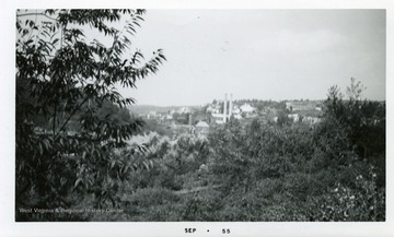 A distant view of a power plant in Thomas, West Virginia.