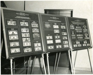 Currency exhibit of the Federal Reserve Bank of Richmond, Virginia on display in the lobby of the First National Bank, Morgantown, W. Va.