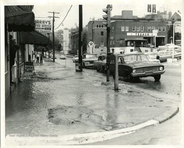 Beechurst Avenue in Morgantown, West Virginia is flooded by a broken water main.