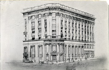 Drawing of the German Bank, Fred F. Faris, Architect, Wheeling, W. Va.