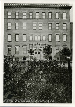 A picture postcard of St. Joseph's Academy for Girls in Wheeling, West Virginia.