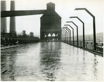 View of top of Battery 'A' and Coal Bin, Coke Ovens Bldg. 101, Looking South. From Volume One of Morgantown Ordnance Plant Pictures at Morgantown, W. Va.  Constructed and Operated by the Ammonia Department, E. I. Dupont De Nemours and Company.