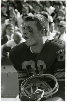 Tight End Gordon 'Pig' Lambert is sitting on the bench.