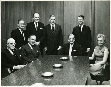 'Seated, far left, Harris.  Center, Kirkpatrick.  Standing, far right, Harry Heflin.  Seated, right side, Jane Seabright Hill.'