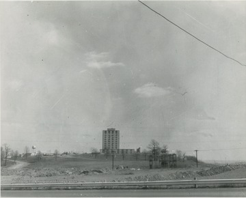 Engineering building is in the background.