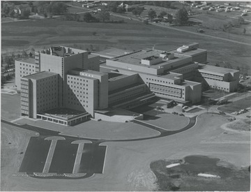 Side view of WVU's Medical Center.