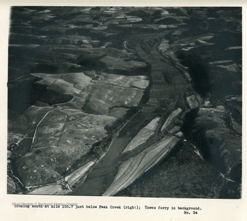 'Looking south at mile 155.7 just below Peak Creek (right); Towes ferry in background.'