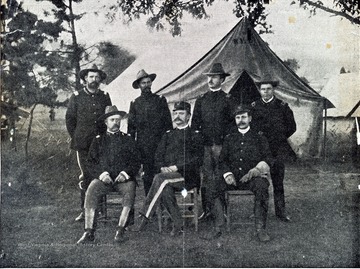 The members of the unit are: seated, left to right - Colonel B. D. Spillman, Lieutenant-Colonel C. L. Smith, Surgeon Major W. H. Baugley; standing, left to right - Lieutenant Adj. W. J. White, Lieutenant Surgeon Charles Nesbitt, Lieutenant O. M. H. W. Jenkins, and Chaplain S. K. Arbuthnot. 