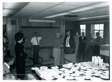 At Adamston Flat Glass, Clarksburg, W. Va., Russell Rice 5th from right; Joff Rolland 7th from right.