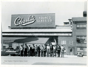 Some retired glass cutters in front of Clearlite Fourco Glass Co.