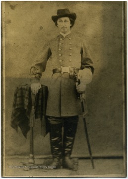 'Captain Hurston Spurlock, son of Reverend Burwell Spurlock by his second marriage.  He was appointed Captain of the Ferguson Battalion of the C. S. A. which subsequently became Co. E - 16th Regiment of Virginia.  Appointed in Sept. 1861, Captain Spurlock was the father of Arma Spurlock Howard of Ceredo, Henry P. and Charles Spurlock.' 