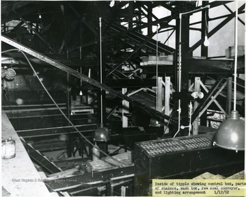 "Showing control box, parts of shakers, wash box, raw coal conveyor, and lighting arrangement." 